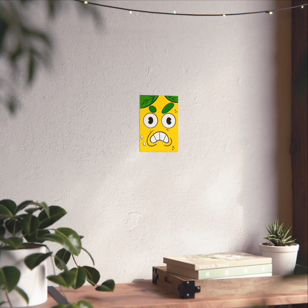 Lemon Face Art Poster — Quirky Yellow Citrus Wall Print