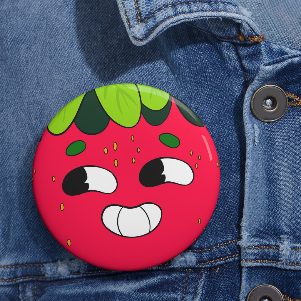 Cute Strawberry Face Pin Button – Kawaii Fruit Enamel Badge