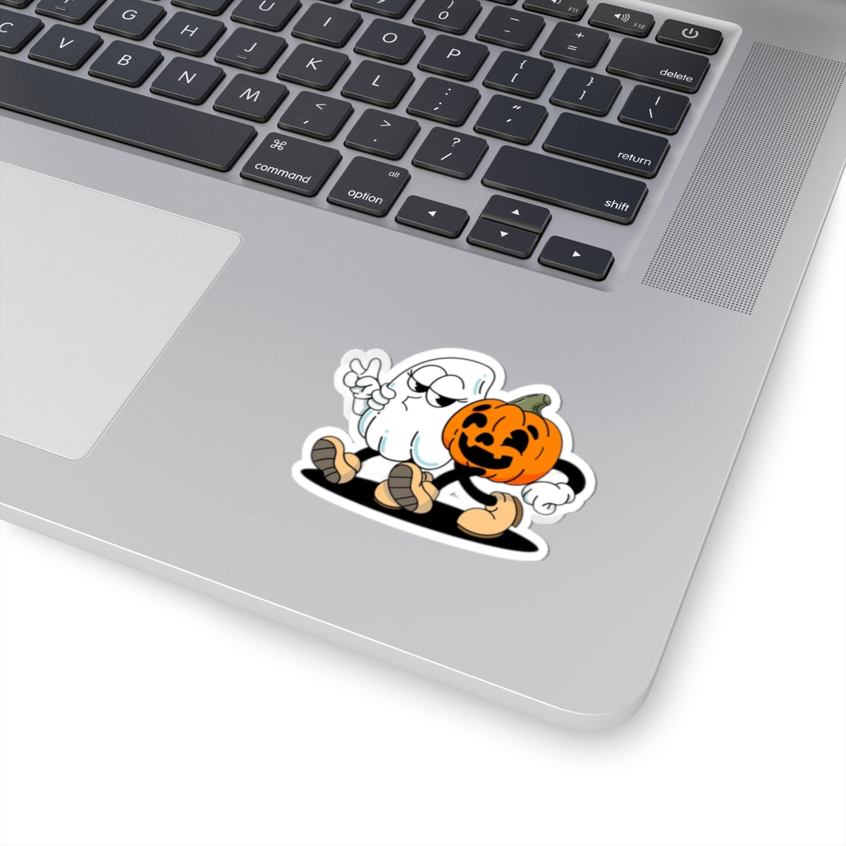 Cute Ghost & Jack-O'-Lantern Kiss-Cut Sticker — Halloween Laptop Decal