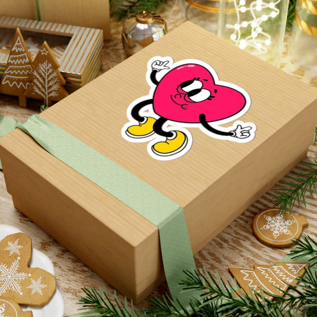 Dancing Heart Kiss-Cut Sticker — Cute Retro Cartoon Sticker for Laptops & Gifts