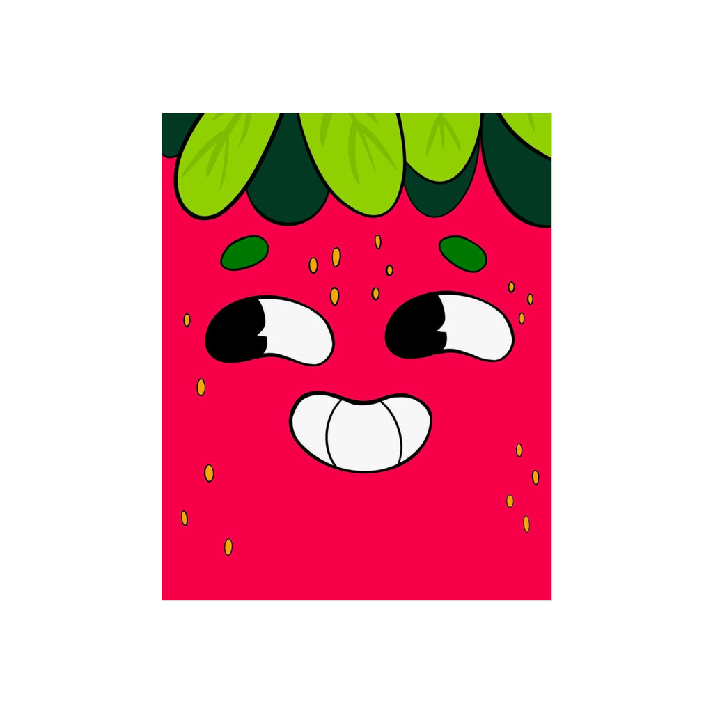 Playful Strawberry Fine Art Poster — Cute Cartoon Fruit Wall Art