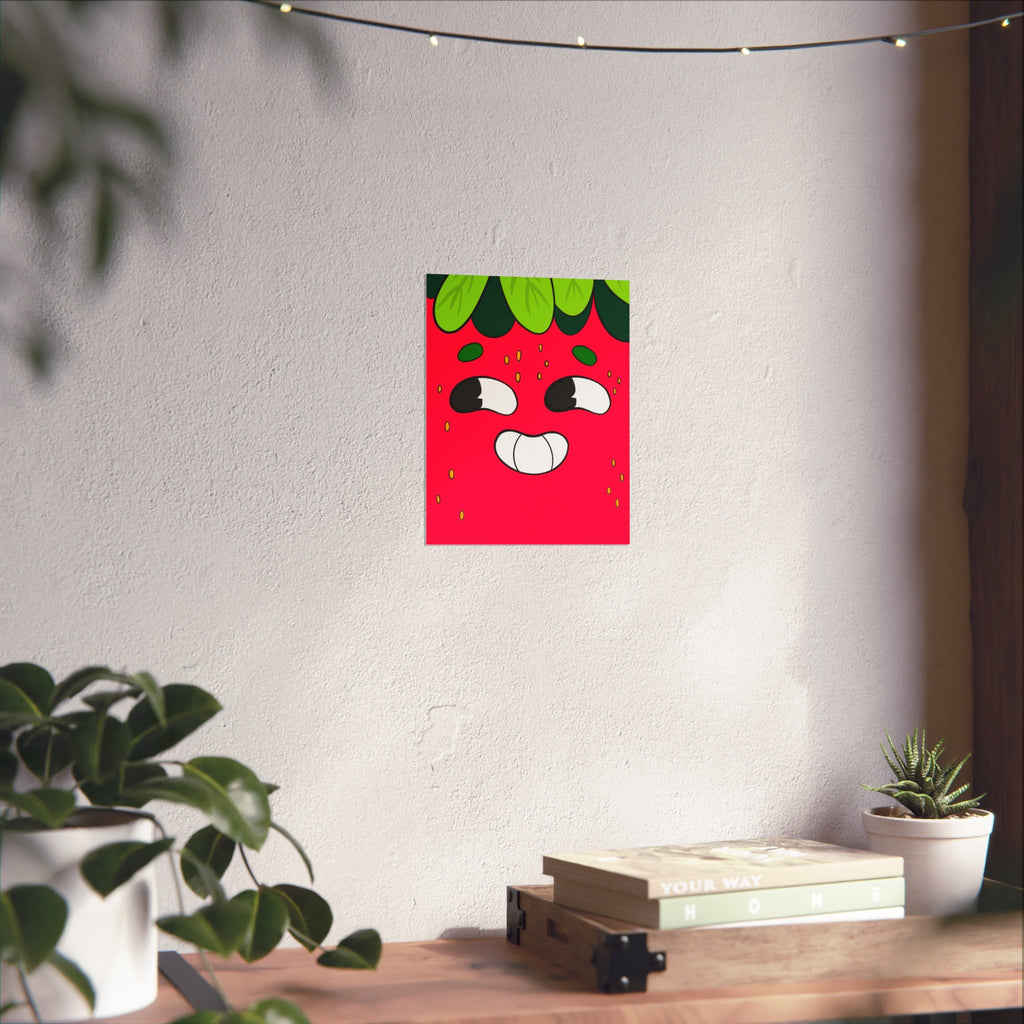 Playful Strawberry Fine Art Poster — Cute Cartoon Fruit Wall Art