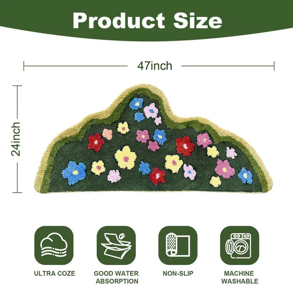 Cute Green Moss Bathroom Runner Rug Long Rectangular Boho Aesthetic Leaf Leaves Bath Mat Shaggy Non Slip Absorbent Shower Mat Decor