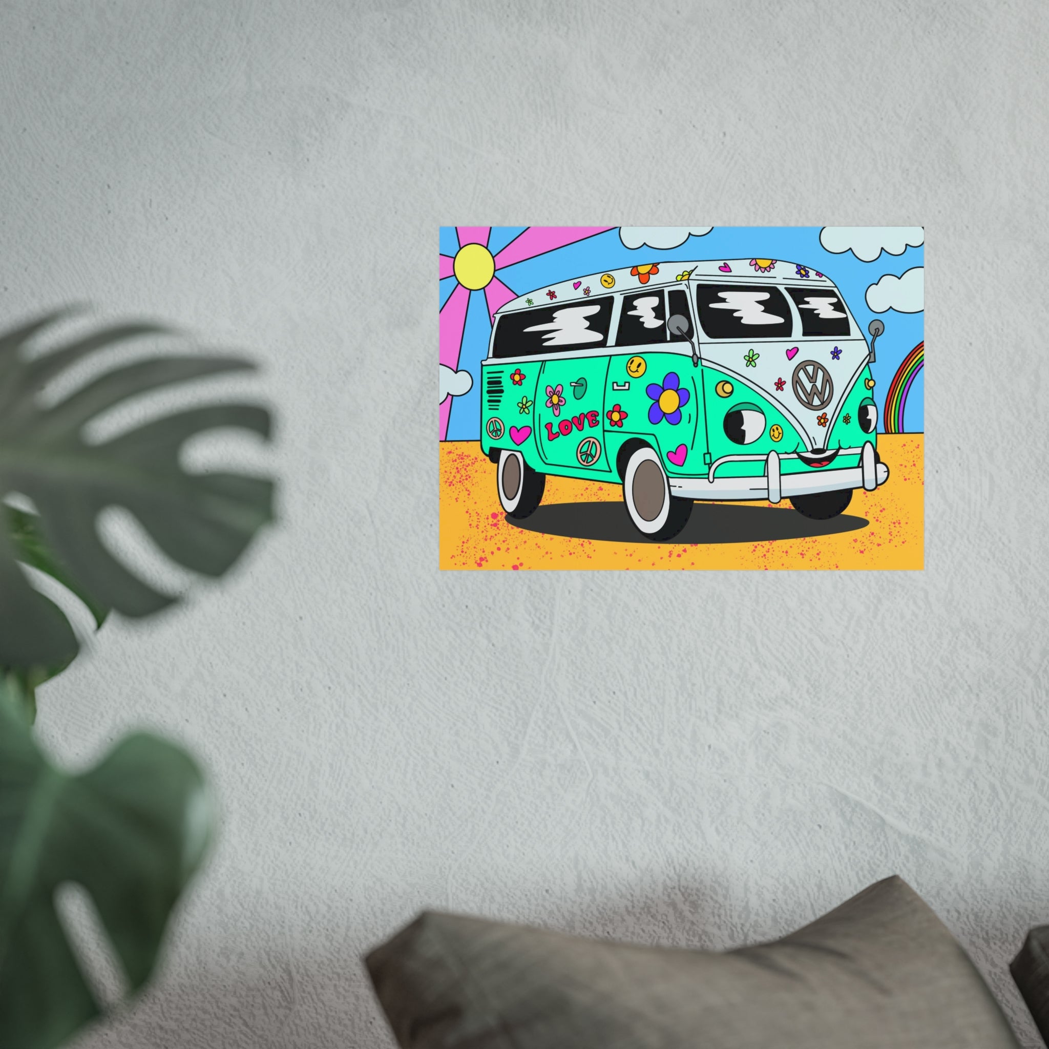 Retro Hippie Van Fine Art Poster — Colorful Peace & Love VW Bus Wall Art