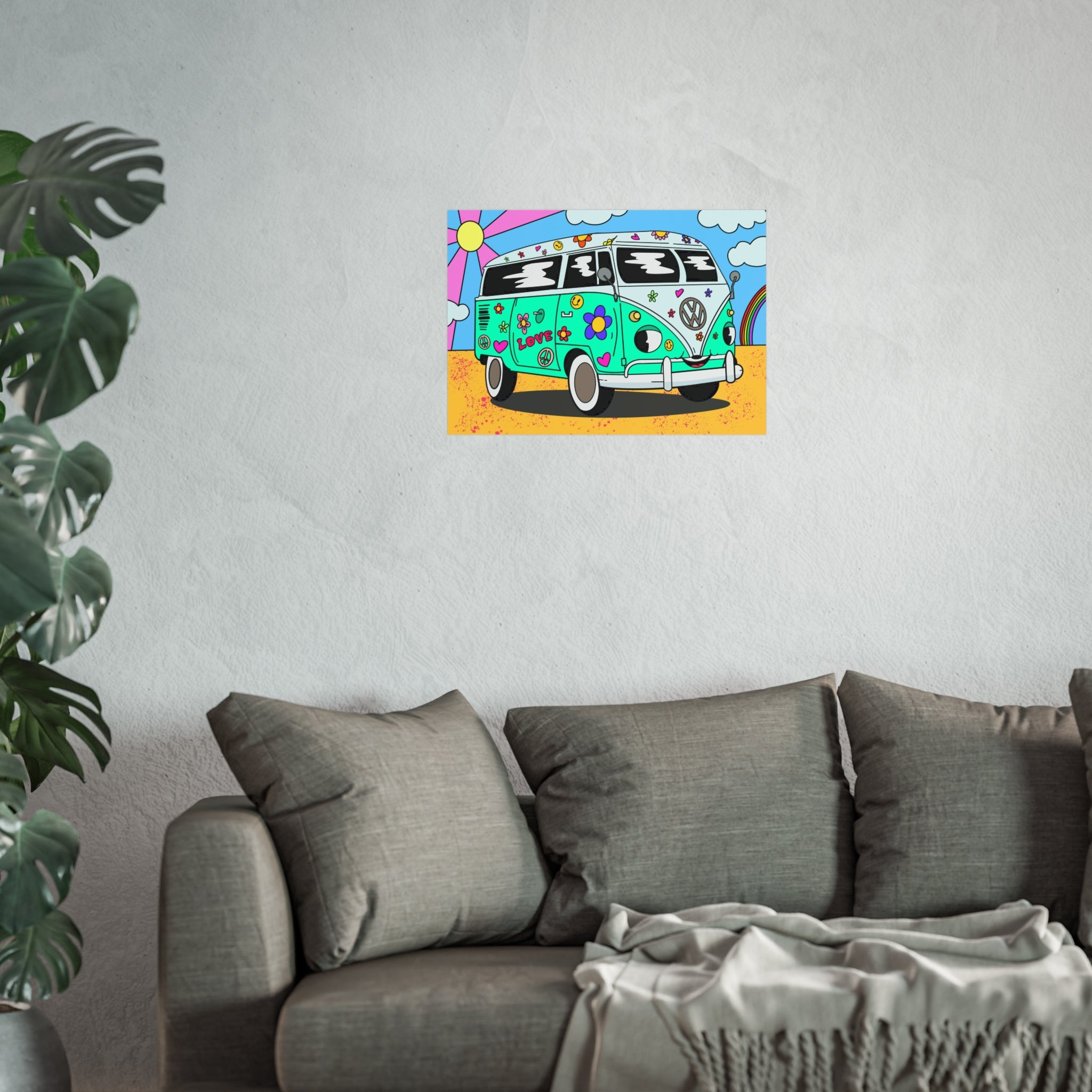Retro Hippie Van Fine Art Poster — Colorful Peace & Love VW Bus Wall Art