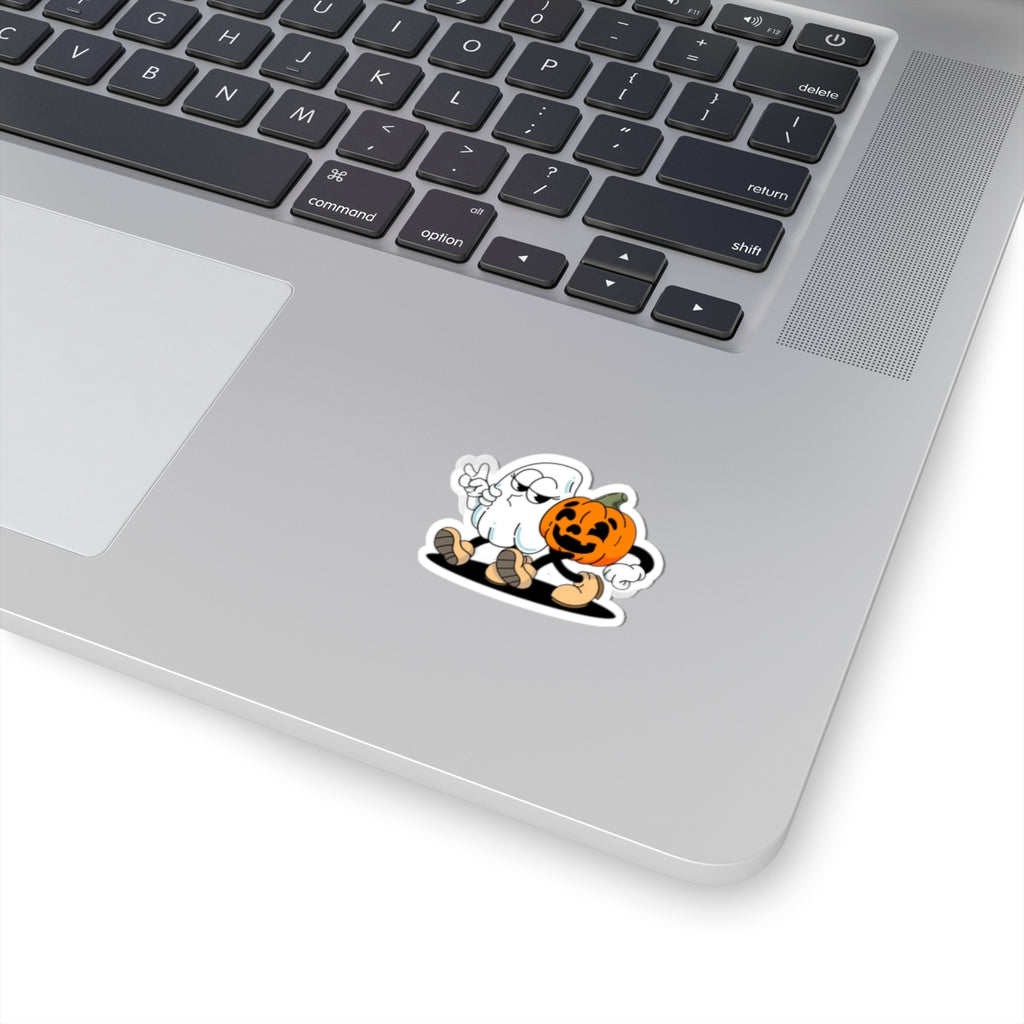 Cute Ghost & Jack-O'-Lantern Kiss-Cut Sticker — Halloween Laptop Decal