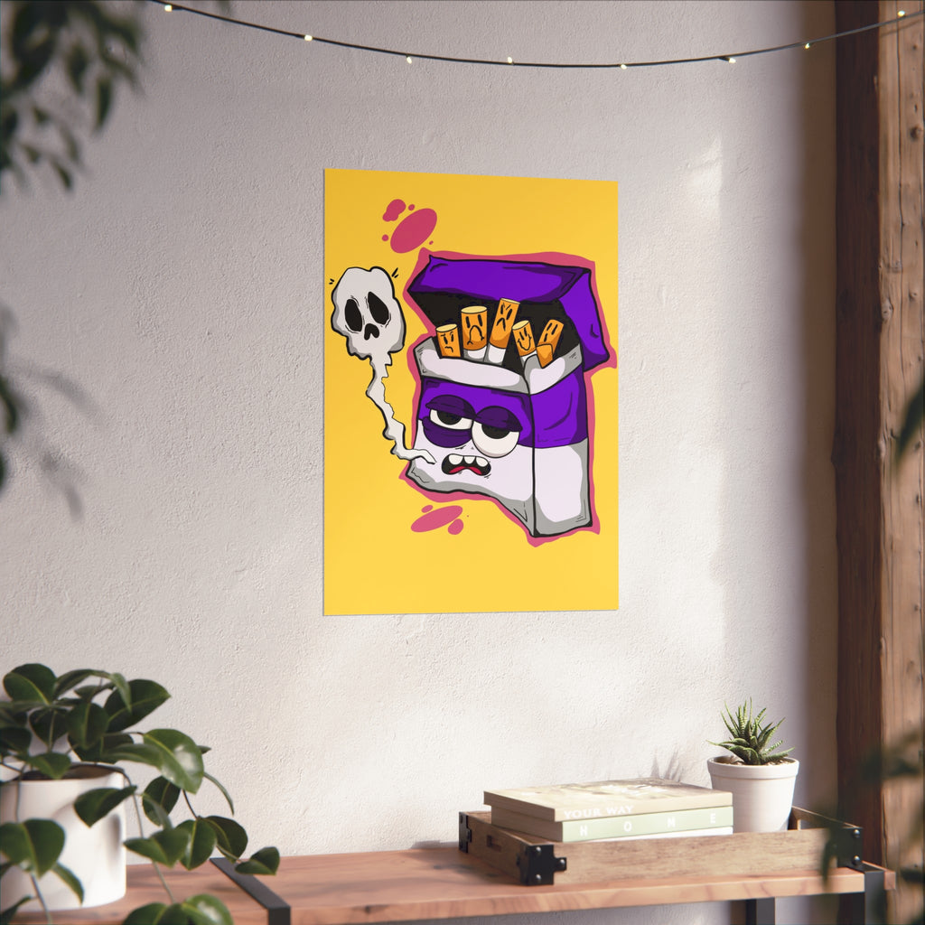 Cigarette Pack Character Art Poster — Retro Purple Street Art Print