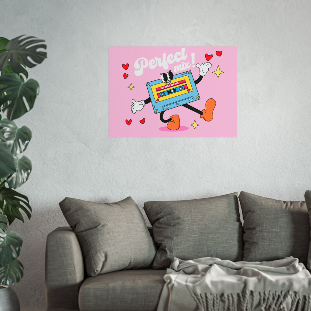 Retro Cassette Art Poster — "Perfect Mix" Cute Pink Retro Music Print