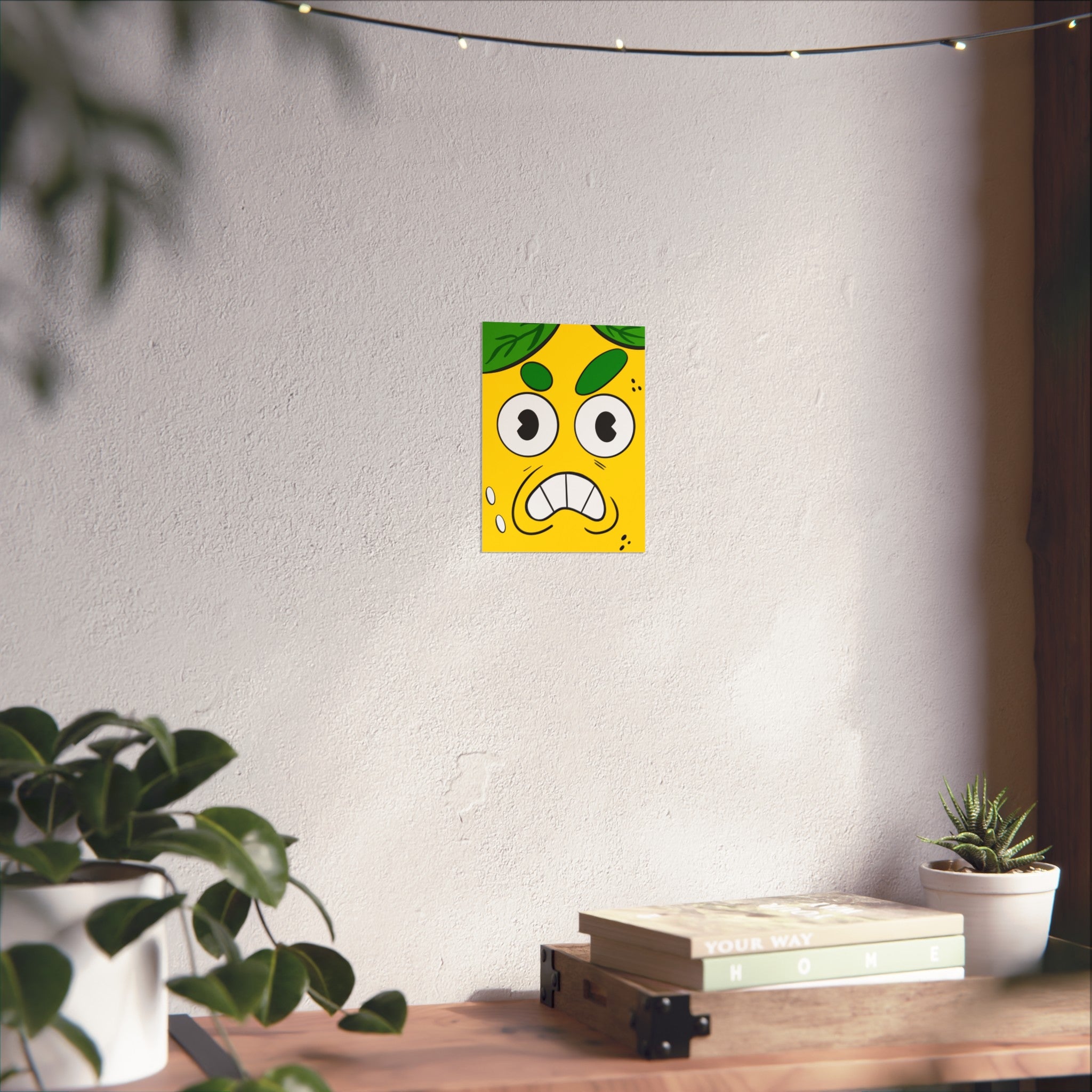 Lemon Face Art Poster — Quirky Yellow Citrus Wall Print