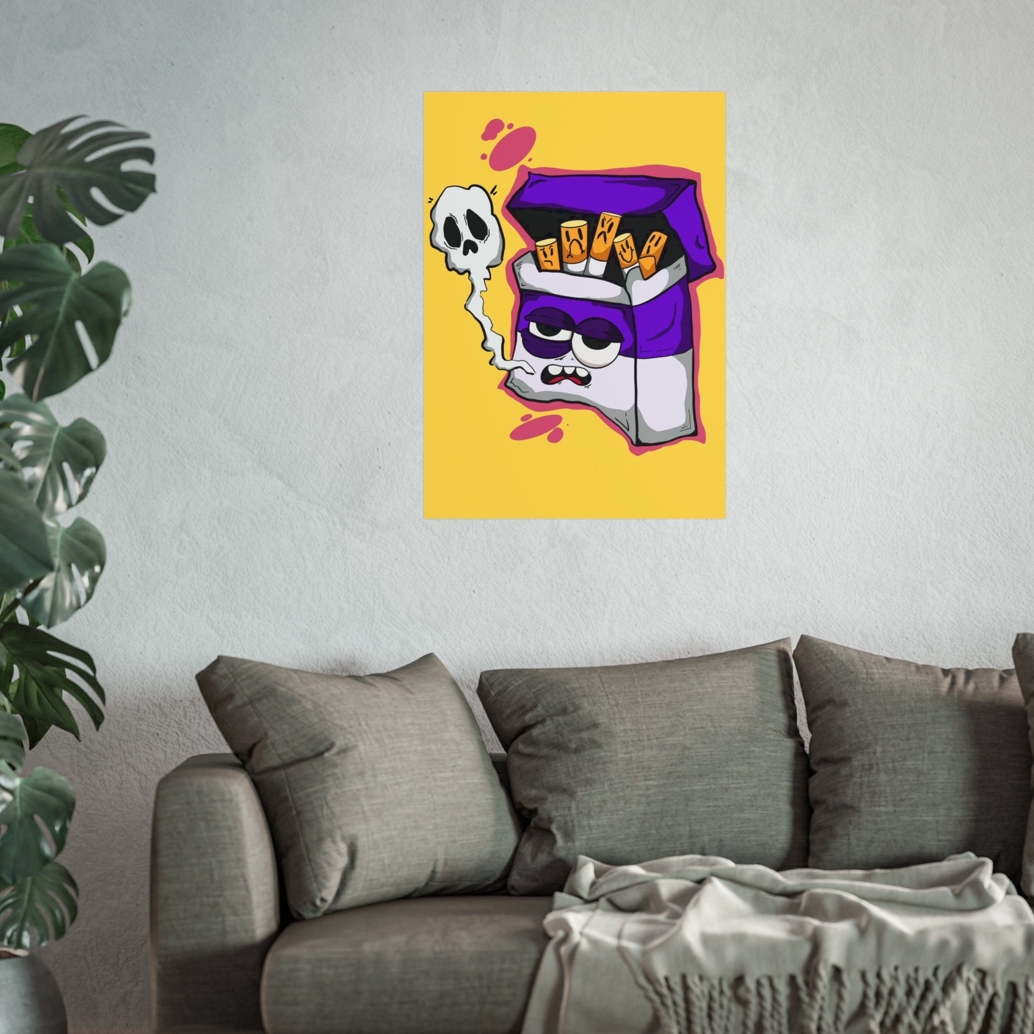 Cigarette Pack Character Art Poster — Retro Purple Street Art Print