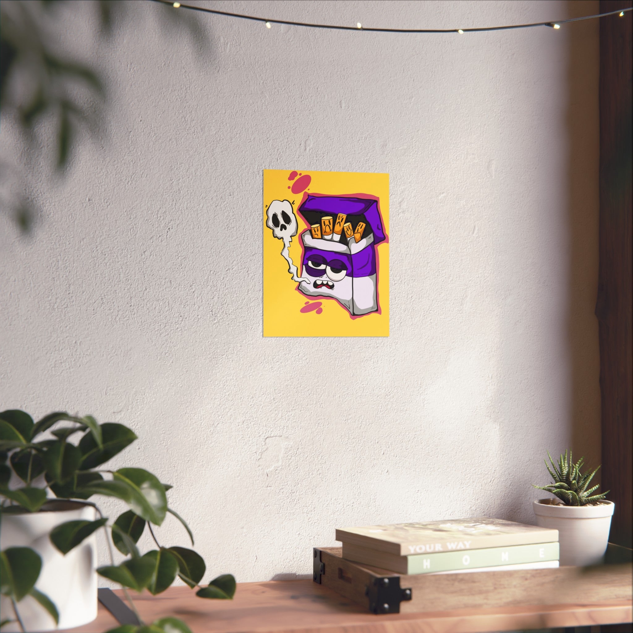 Cigarette Pack Character Art Poster — Retro Purple Street Art Print