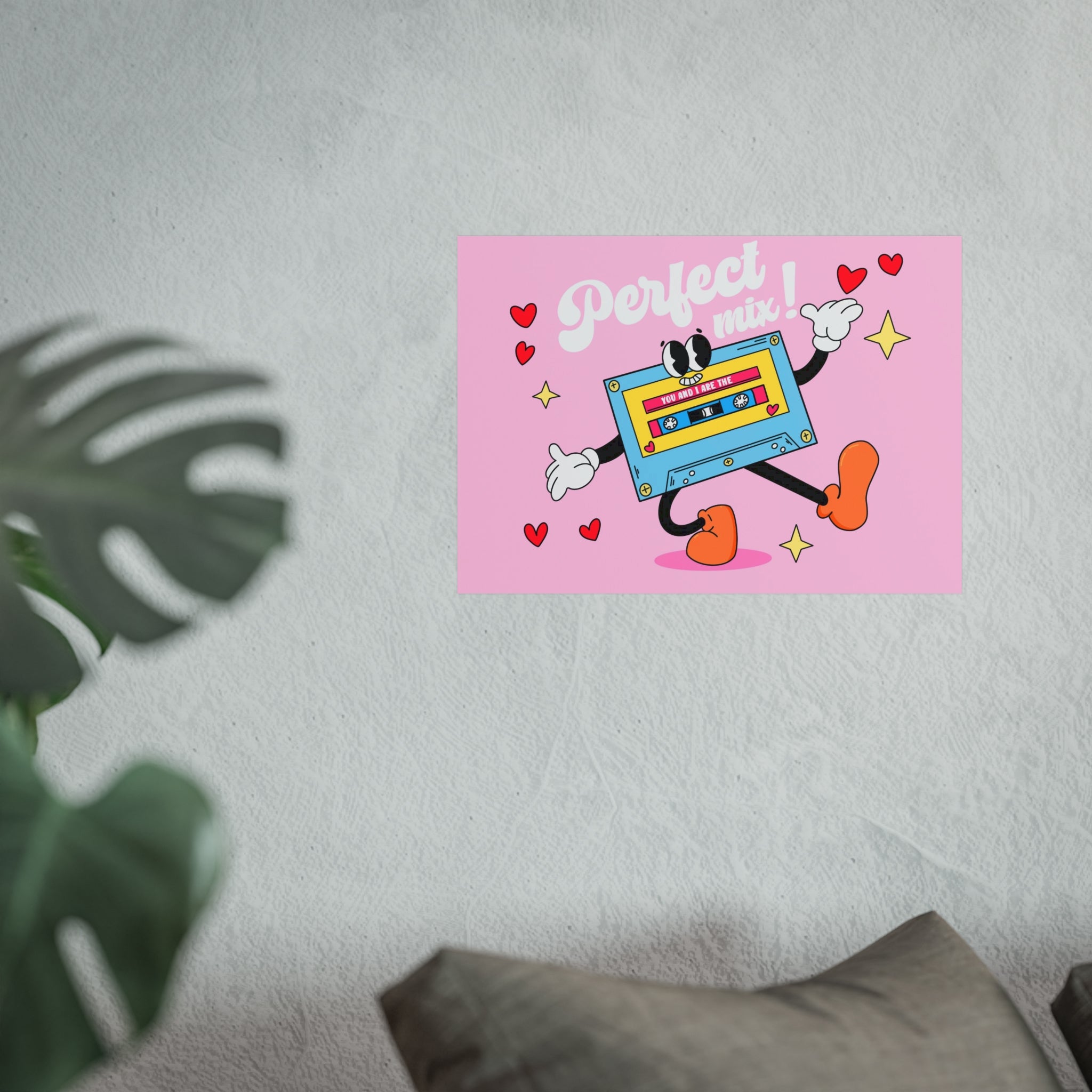 Retro Cassette Art Poster — "Perfect Mix" Cute Pink Retro Music Print