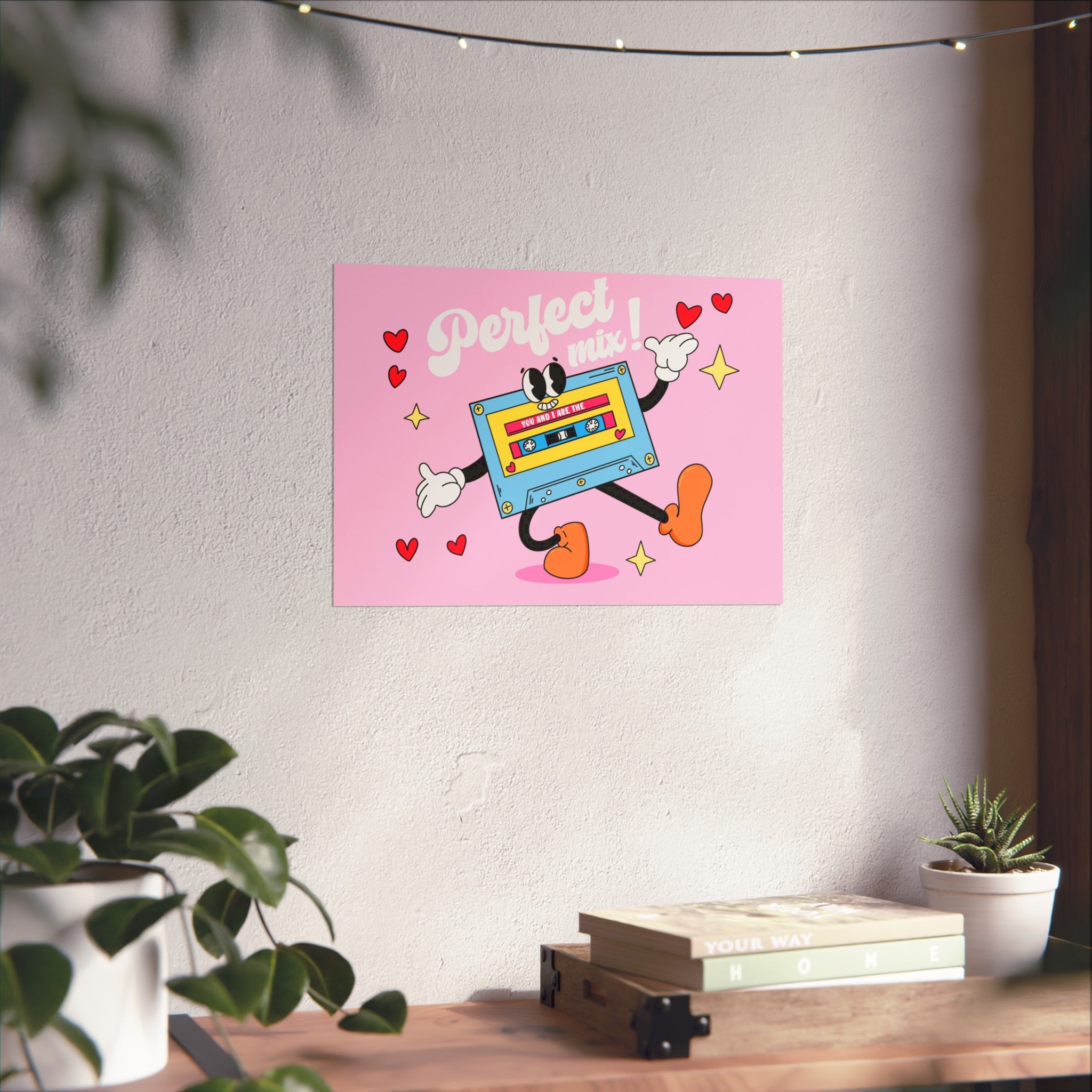 Retro Cassette Art Poster — "Perfect Mix" Cute Pink Retro Music Print