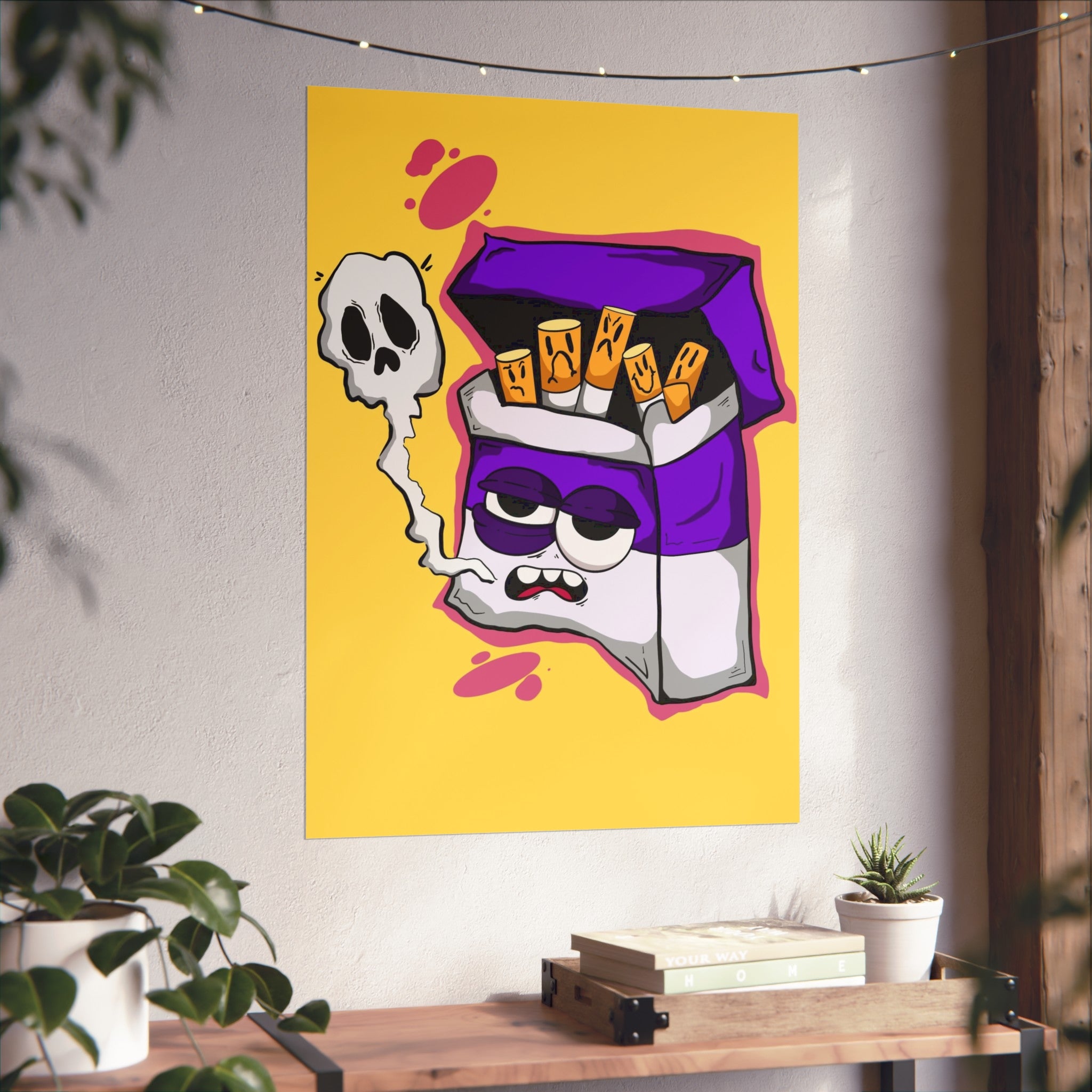 Cigarette Pack Character Art Poster — Retro Purple Street Art Print
