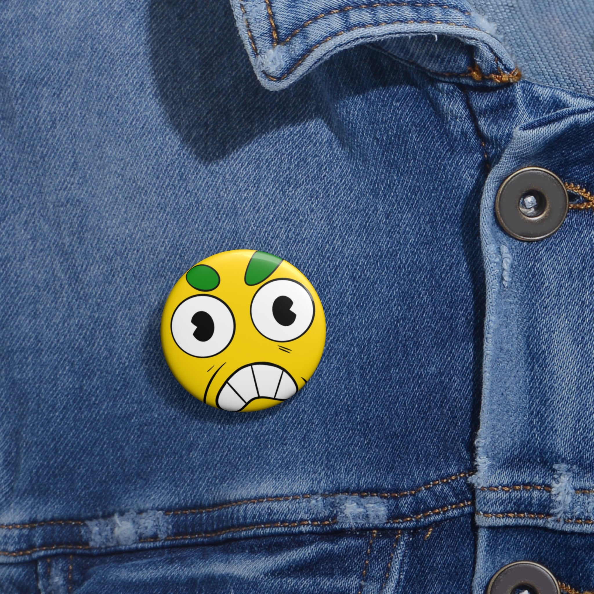 Emo Citrus Face Pin Button – Funny Yellow angry lemon Badge