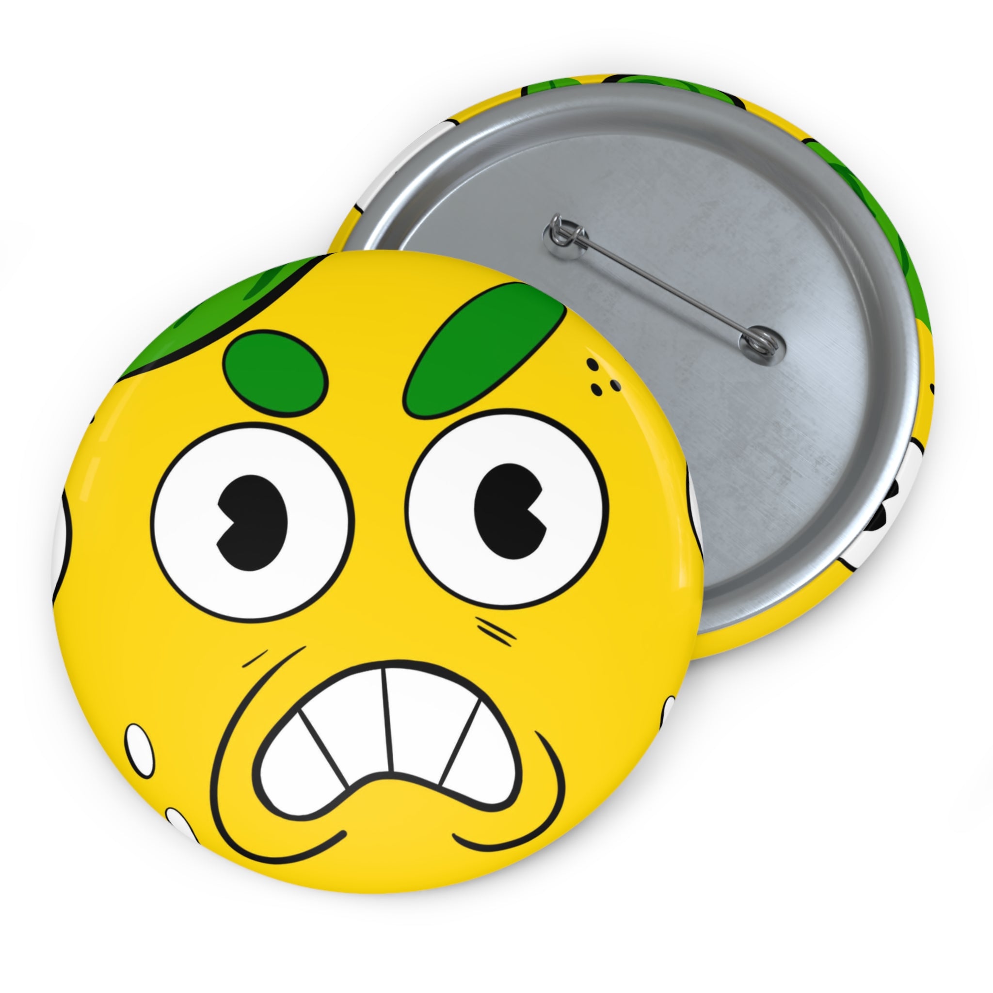 Emo Citrus Face Pin Button – Funny Yellow angry lemon Badge