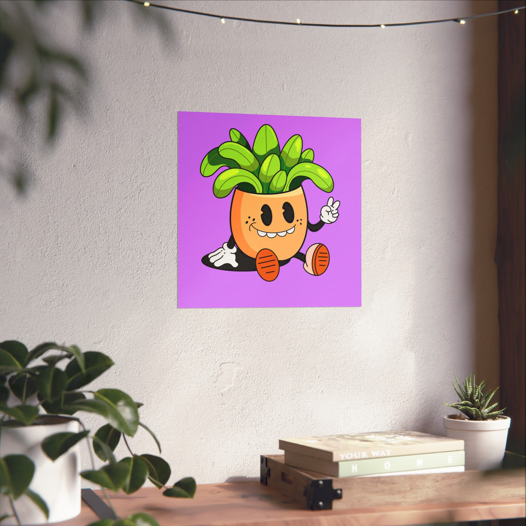 Cute Cartoon Plant Poster — Smiling Potted Plant Art Print