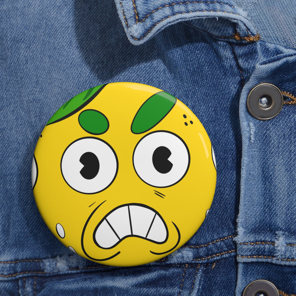 Emo Citrus Face Pin Button – Funny Yellow angry lemon Badge