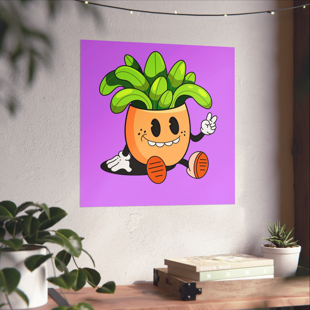 Cute Cartoon Plant Poster — Smiling Potted Plant Art Print