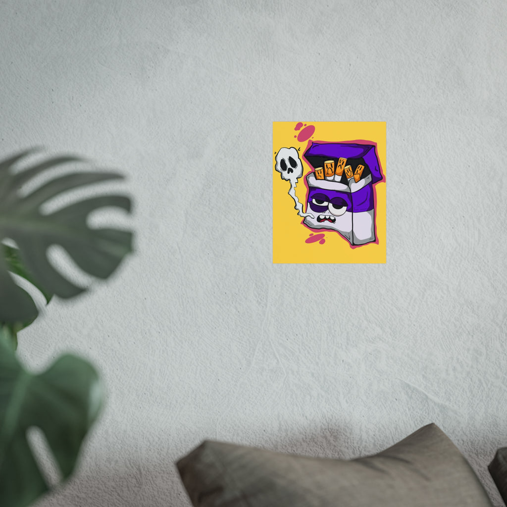 Cigarette Pack Character Art Poster — Retro Purple Street Art Print