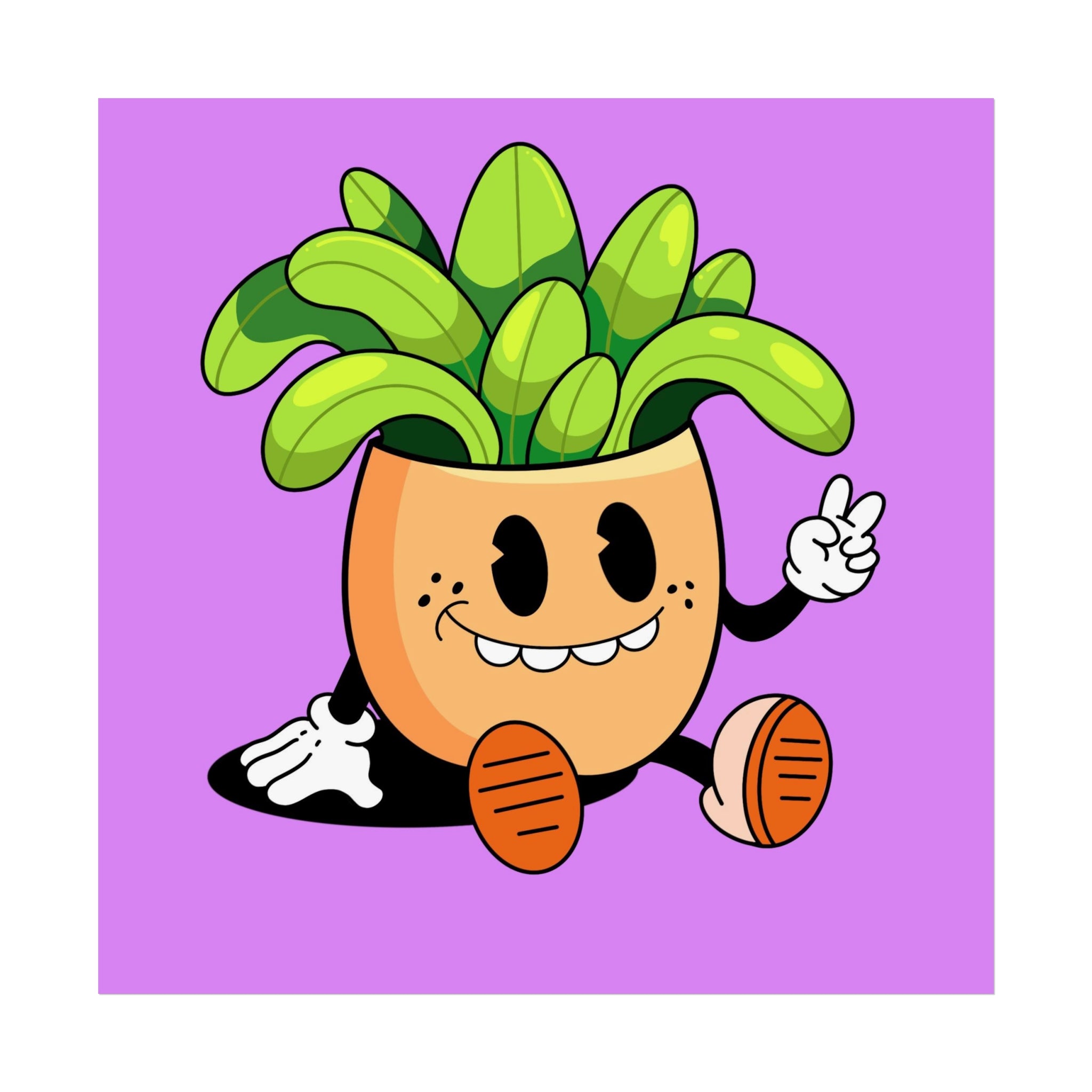 Cute Cartoon Plant Poster — Smiling Potted Plant Art Print