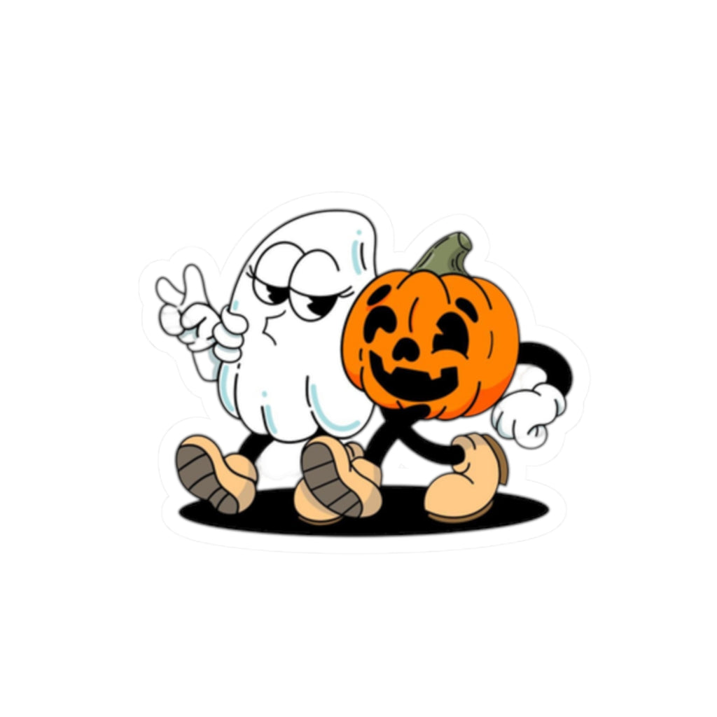 Cute Ghost & Jack-O'-Lantern Kiss-Cut Sticker — Halloween Laptop Decal