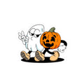 Cute Ghost & Jack-O'-Lantern Kiss-Cut Sticker — Halloween Laptop Decal