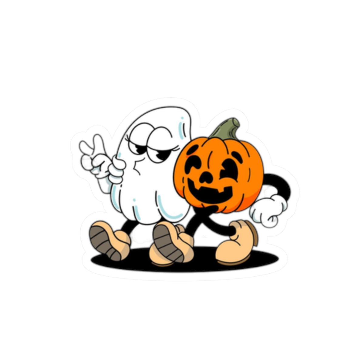 Cute Ghost & Jack-O'-Lantern Kiss-Cut Sticker — Halloween Laptop Decal