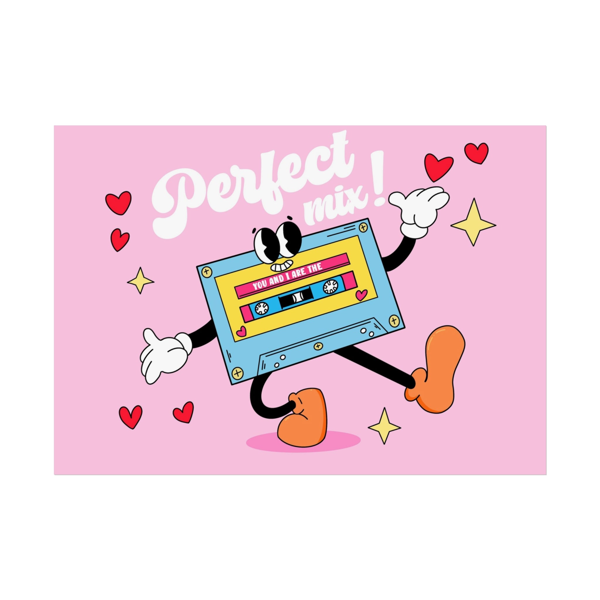 Retro Cassette Art Poster — "Perfect Mix" Cute Pink Retro Music Print