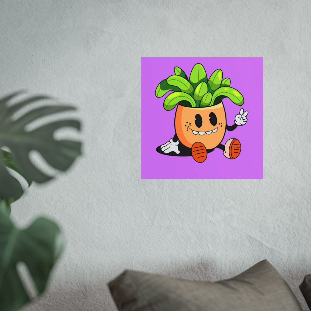 Cute Cartoon Plant Poster — Smiling Potted Plant Art Print