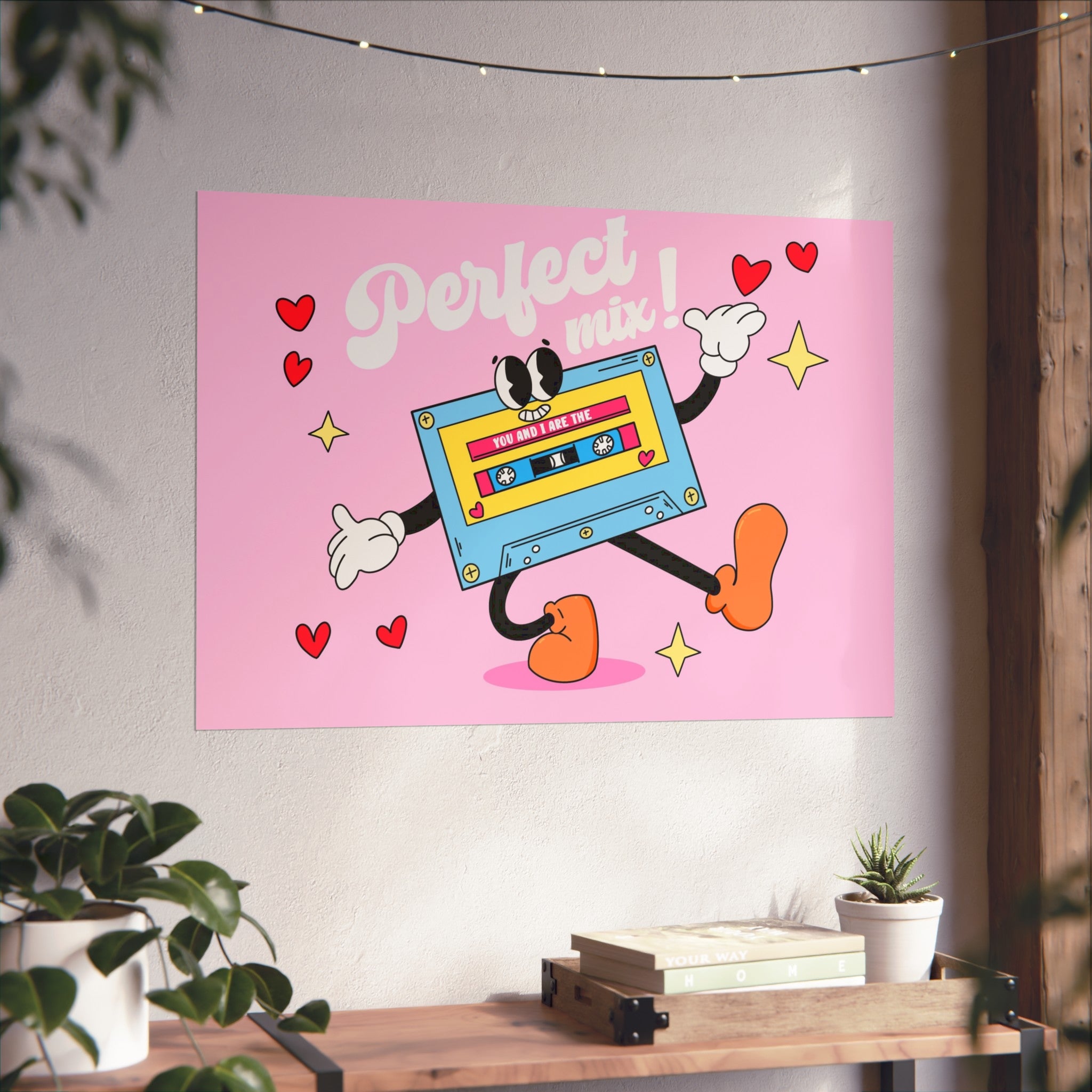 Retro Cassette Art Poster — "Perfect Mix" Cute Pink Retro Music Print