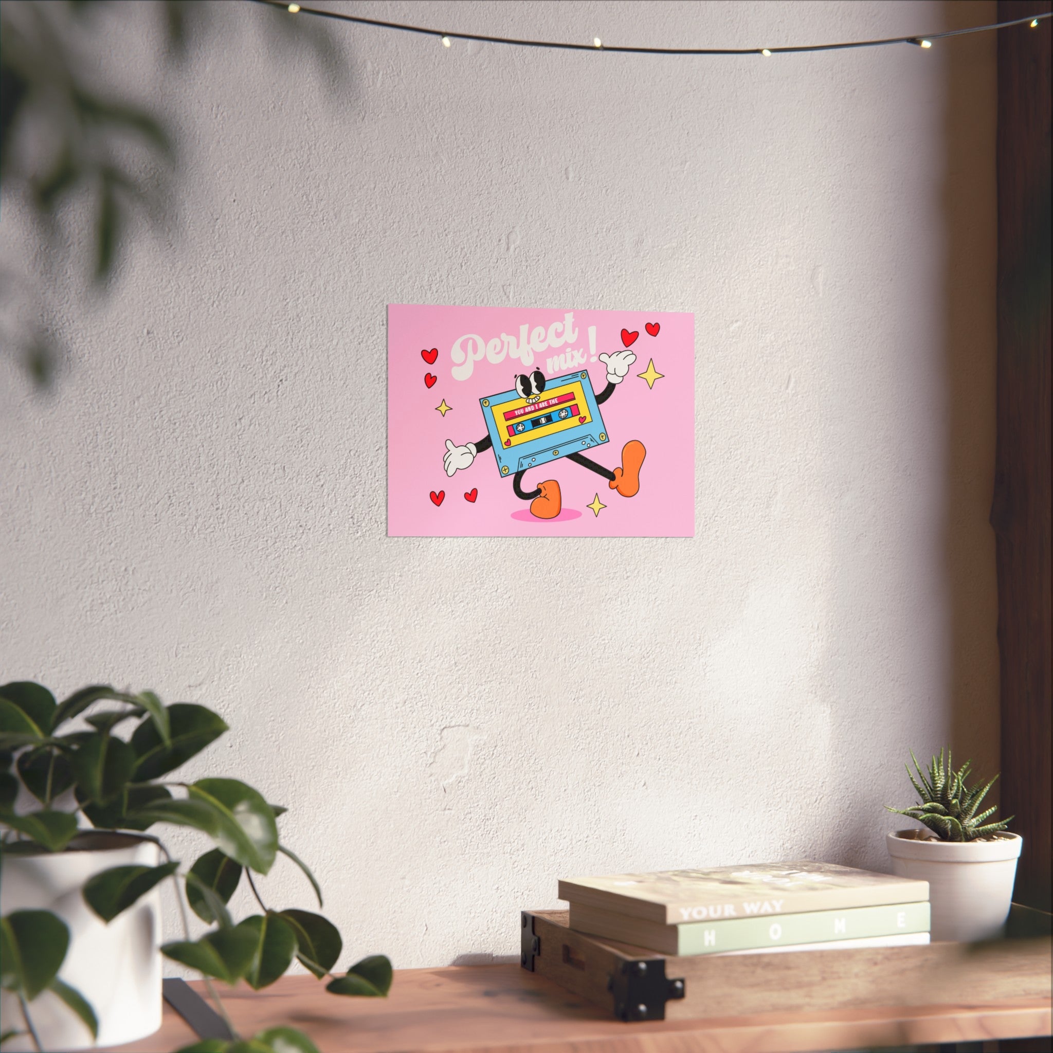 Retro Cassette Art Poster — "Perfect Mix" Cute Pink Retro Music Print