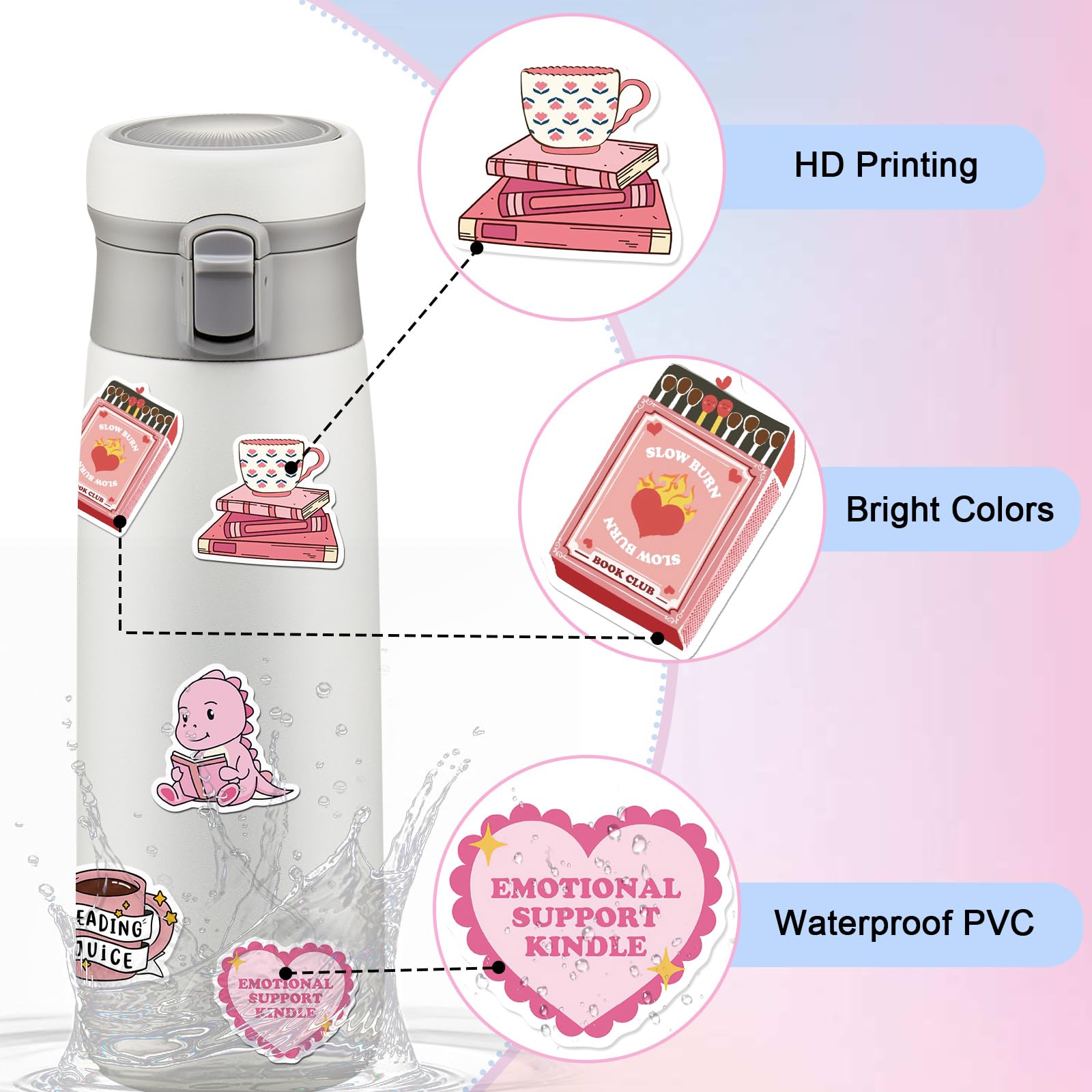 Book Stickers For Kindle, Romance Book Stickers, Aesthetic Bookish Stickers For Adults, Vinyl Decals For Laptops, Water Bottles, Booktok Book Lovers Gifts Scrapbooking Stickers,Amazon Is Banned