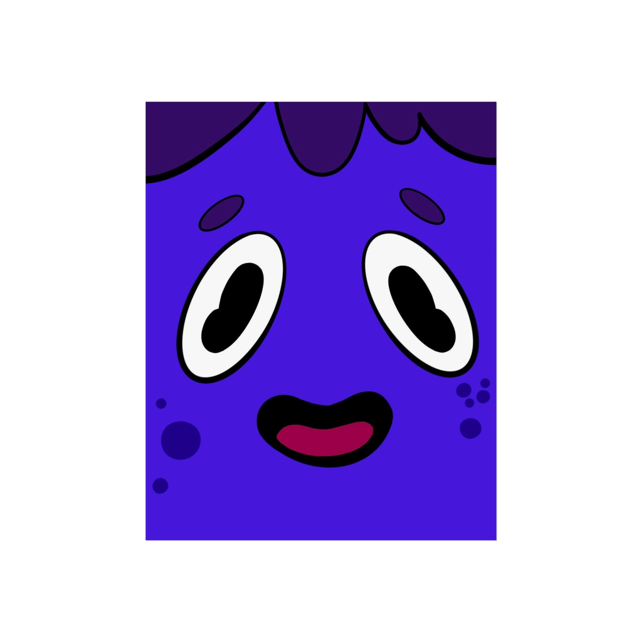 Cute Blue Cartoon Face Fine Art Poster — Playful Nursery Wall Art