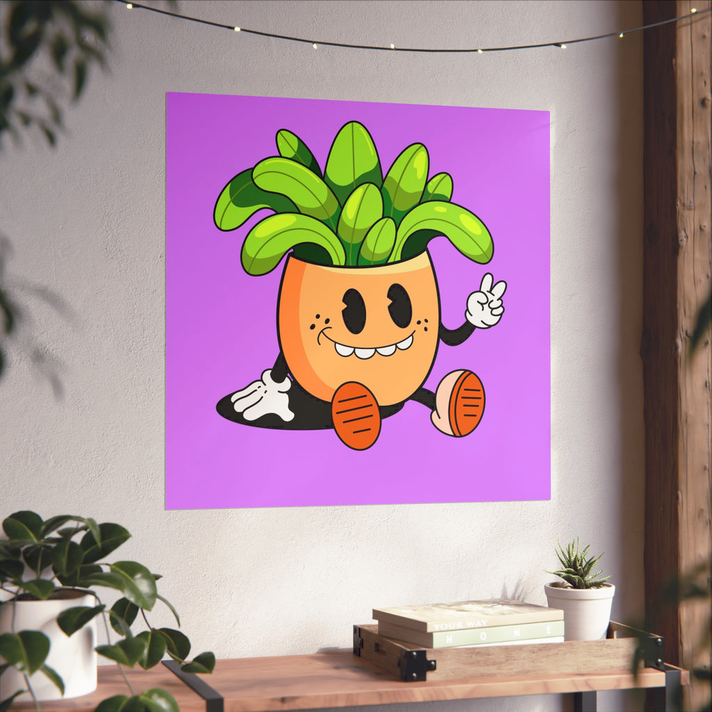 Cute Cartoon Plant Poster — Smiling Potted Plant Art Print
