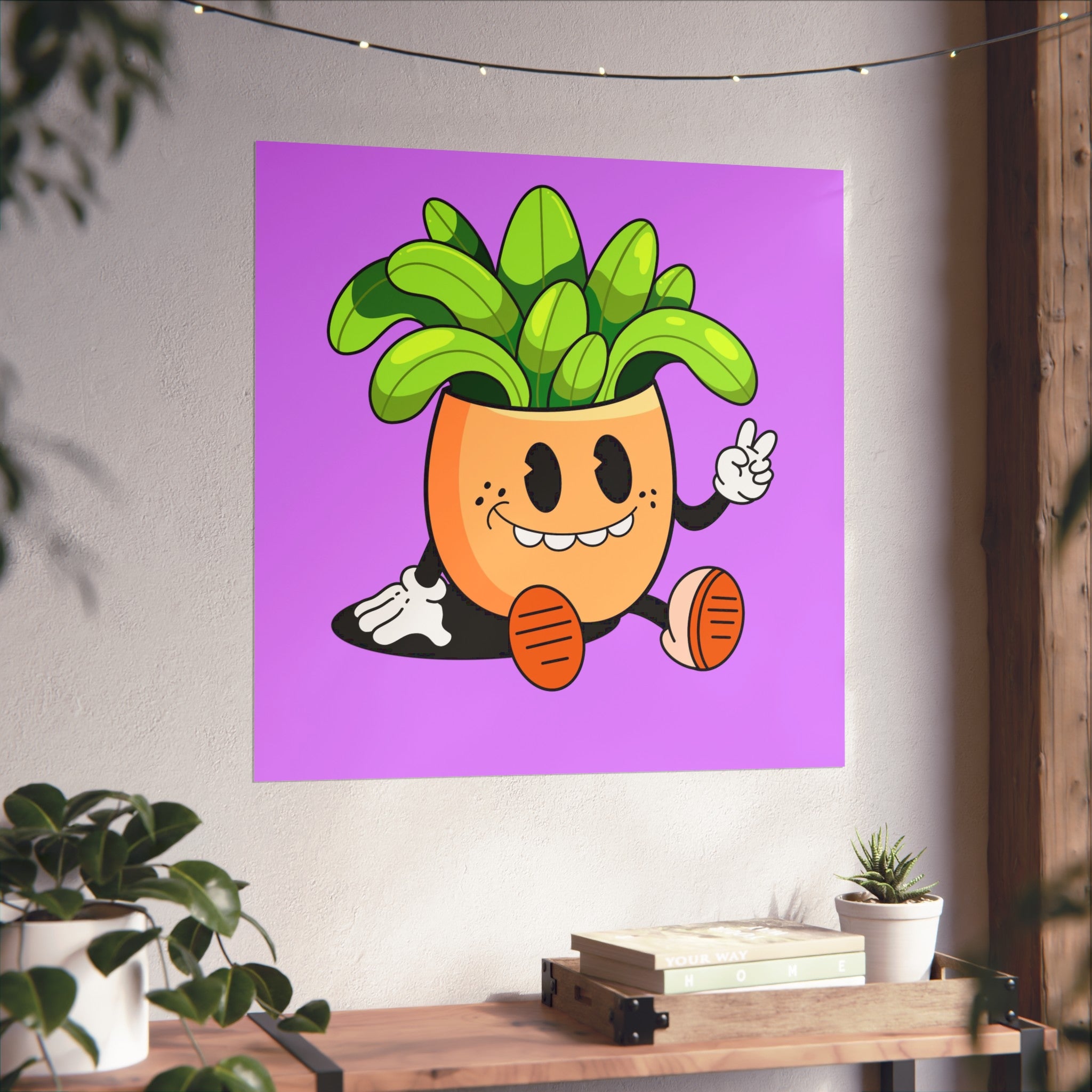 Cute Cartoon Plant Poster — Smiling Potted Plant Art Print