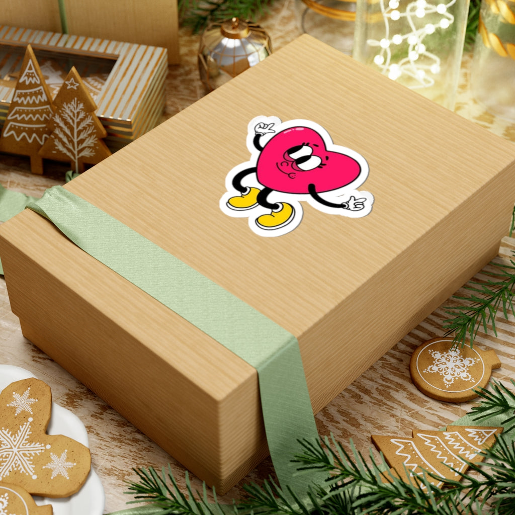 Dancing Heart Kiss-Cut Sticker — Cute Retro Cartoon Sticker for Laptops & Gifts