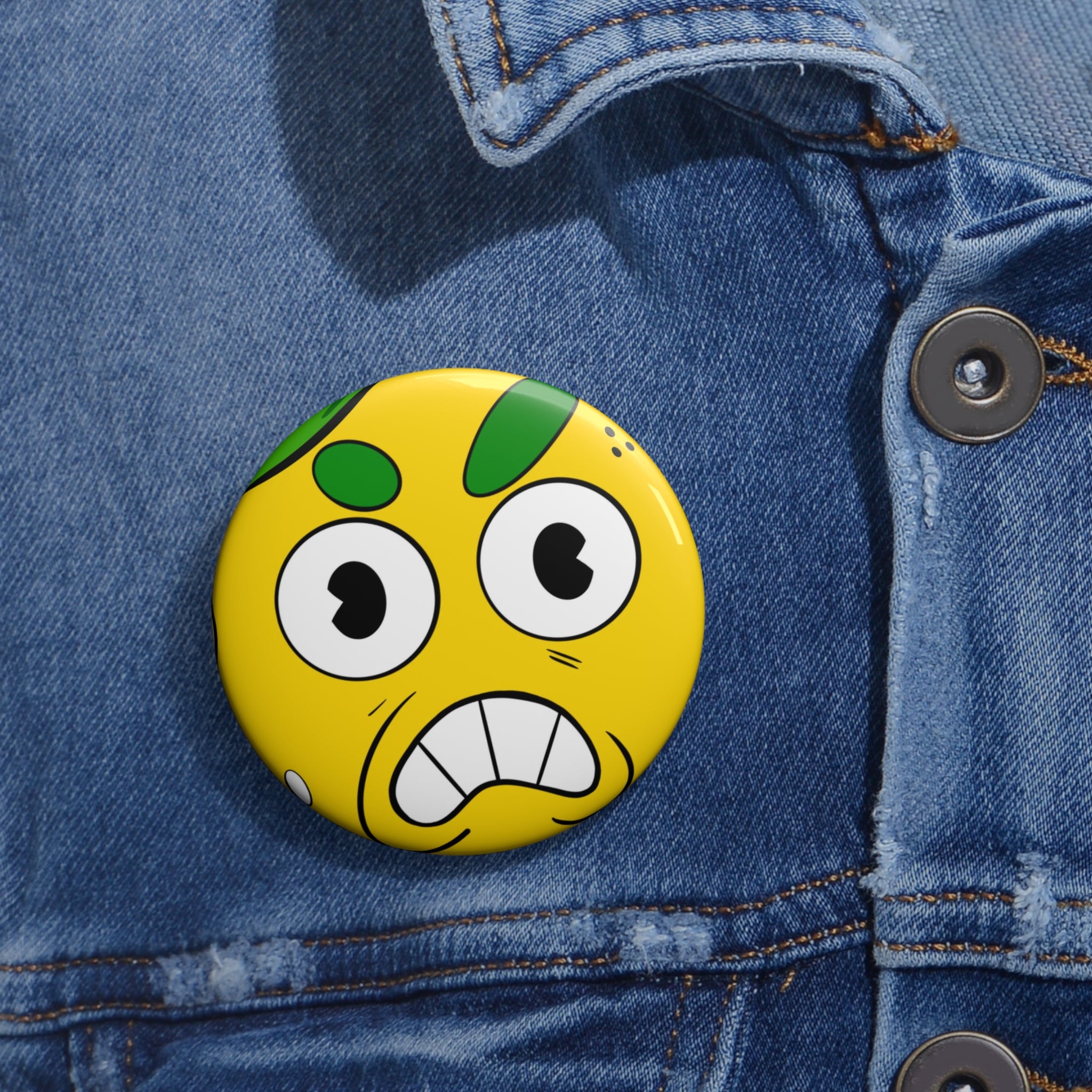 Emo Citrus Face Pin Button – Funny Yellow angry lemon Badge