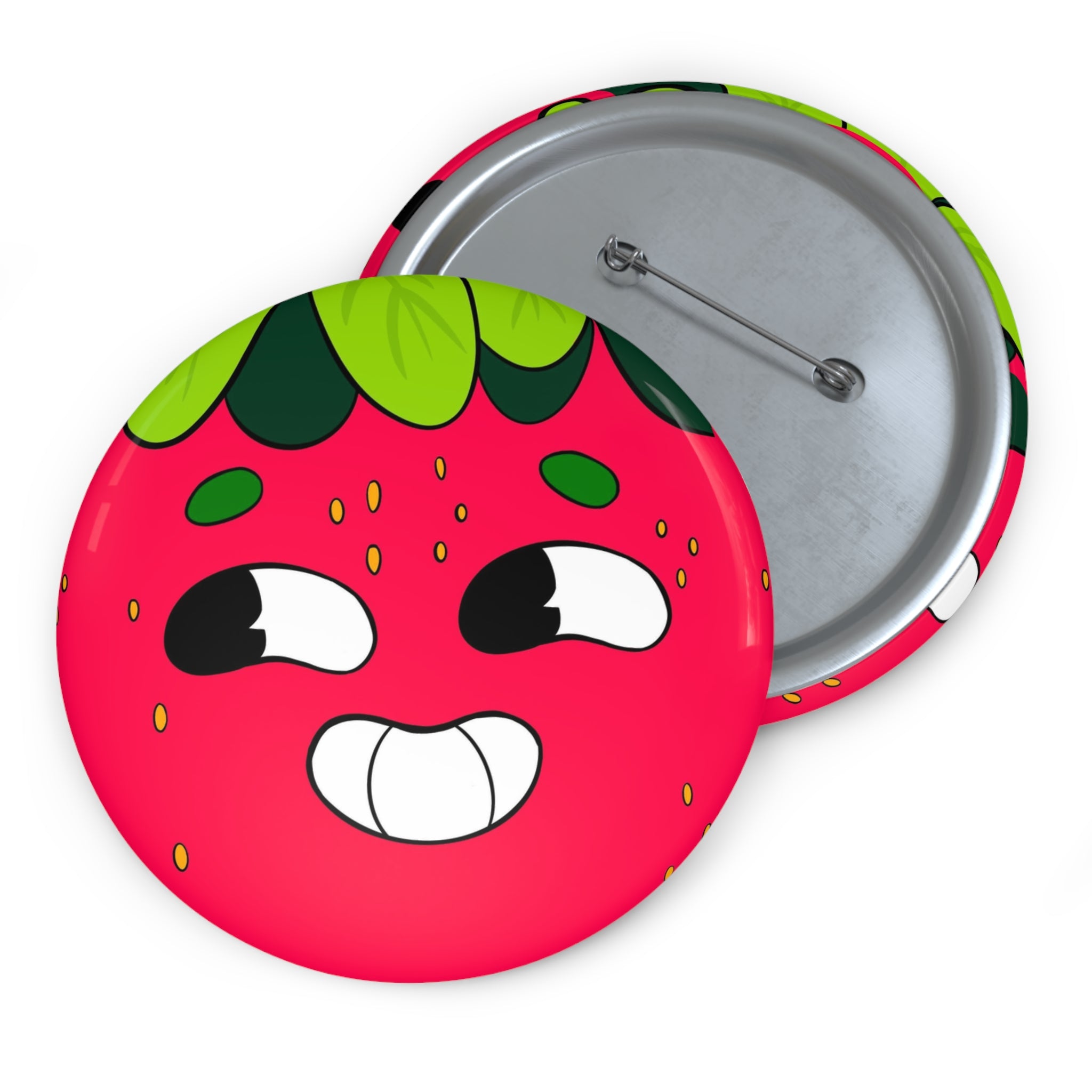 Cute Strawberry Face Pin Button – Kawaii Fruit Enamel Badge