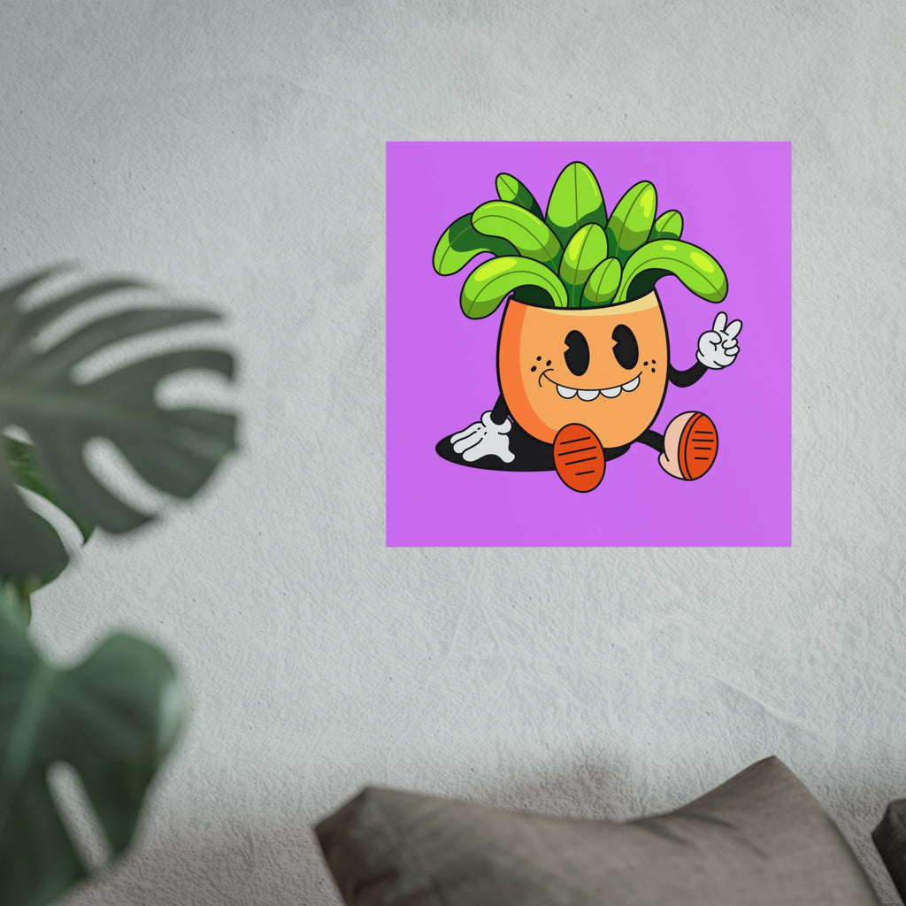 Cute Cartoon Plant Poster — Smiling Potted Plant Art Print