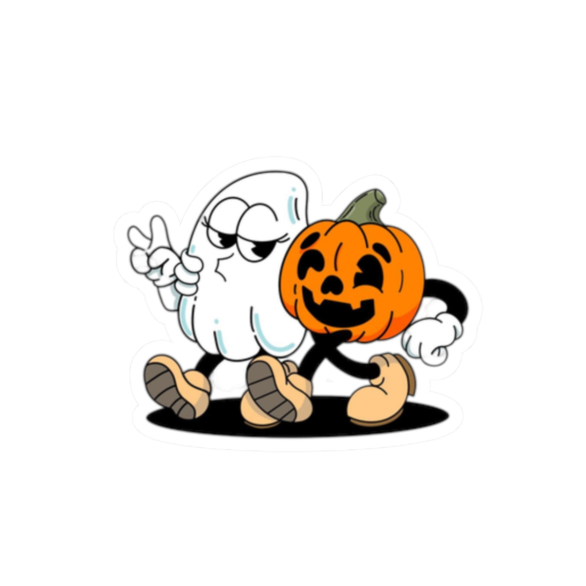 Cute Ghost & Jack-O'-Lantern Kiss-Cut Sticker — Halloween Laptop Decal