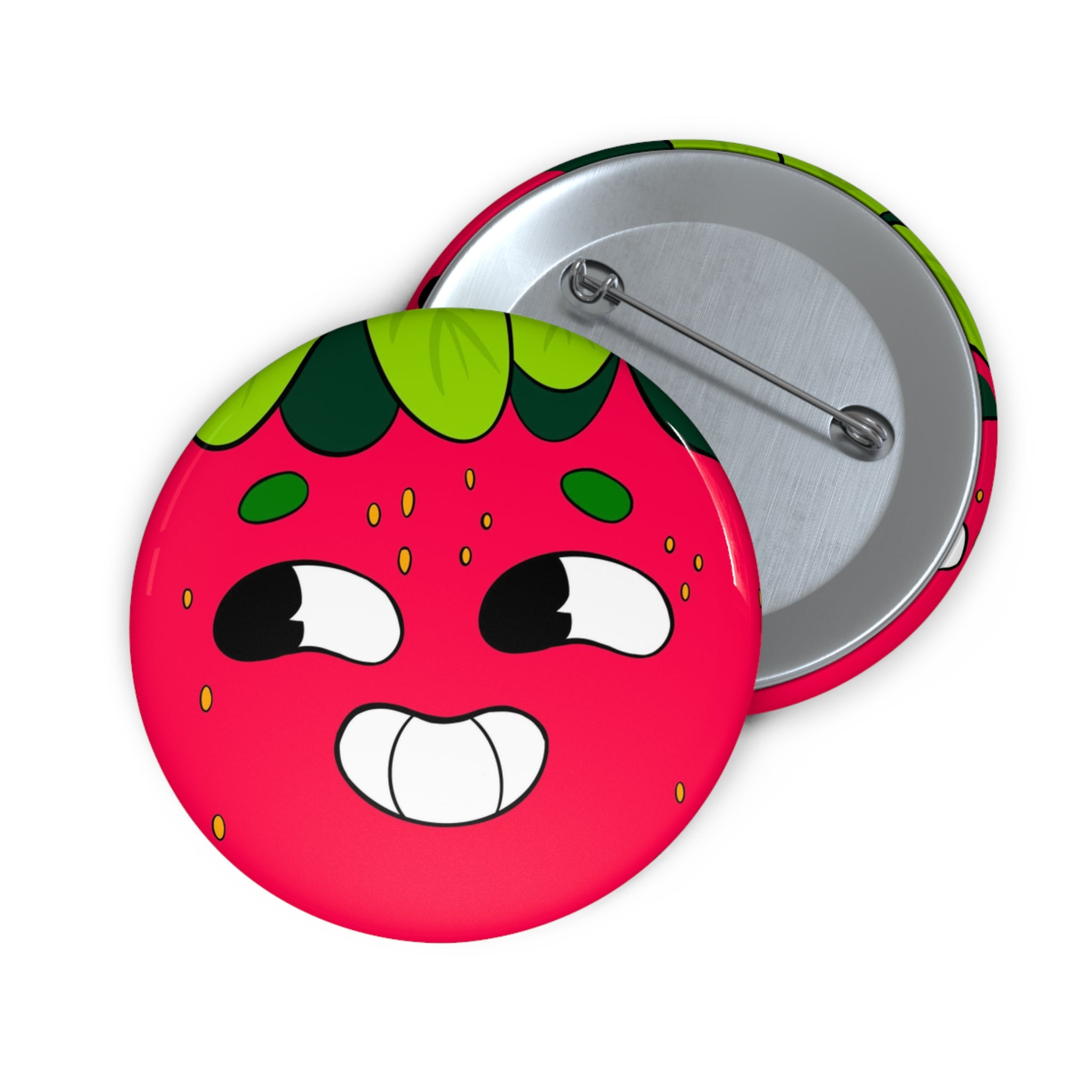 Cute Strawberry Face Pin Button – Kawaii Fruit Enamel Badge